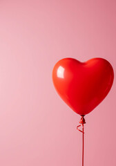 Red heart-shaped balloon against a pink background   