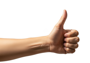 Hand giving a thumbs up gesture isolated on transparent background