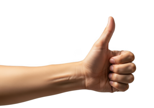 Hand giving a thumbs up gesture isolated on transparent background