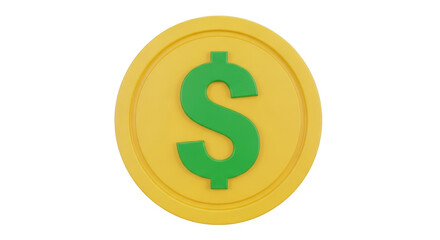 Isolated simple gold coin with green dollar sign, business and finance theme, money concept