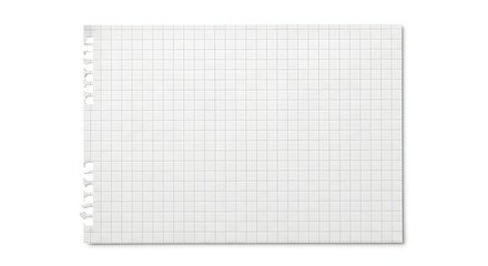 Blank square grid graph paper with torn edge on white background. Perfect for math, engineering, design, or educational templates.
