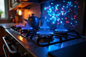 Illuminated LED Stove Display: A Technologically Innovative Kitchen Centerpiece.