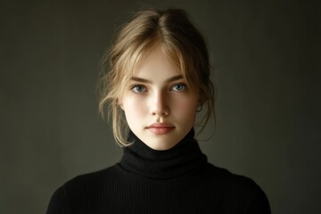 Fototapeta premium Minimalist Portrait of Girl in Black Turtleneck