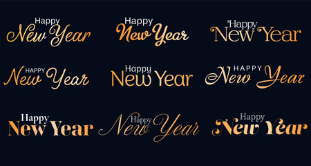 Happy new year 2026 text. Typography design. New year typography. Different type of options.