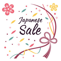 Japanese sale celebration with cherry blossoms confetti and traditional knot decorations