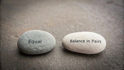 Two Distinct Stones with Engraved Words Representing Equality and Balance in Life or Relationships