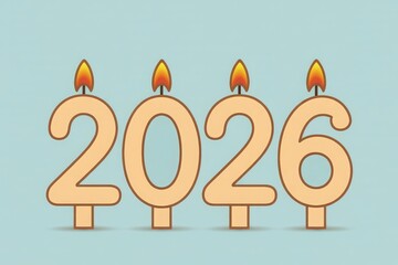 Four lit candles shaped like the numbers 2026 against a light blue background.