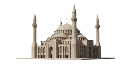 Fototapeta premium Isolated Mosque building with minarets for Islamic prayer and religious gatherings or architecture