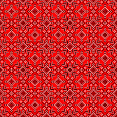 Obraz premium Ukrainian traditional embroidery seamless pattern, red and black geometric folk ornament, ethnic cross-stitch textile design, national cultural background vector illustration