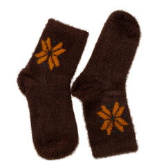 Beautiful comfortable women's socks. Isolated on transparent. Top view. Flat lay.