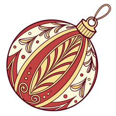 A beautifully decorated christmas ornament with intricate red and gold patterns and a hanging loop for festive holiday celebrations