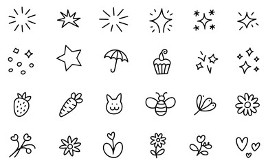 Collection of whimsical hand-drawn icons for creative projects and decorations
