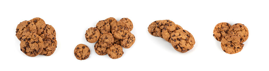 Chocolate chips cookies isolated, American biscuits, cocoa confectionery cake, sweet morsels bakery