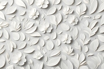 Elegant floral pattern with white flowers and leaves on a light gray background in a seamless design