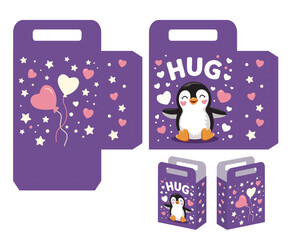 A gift bag template for a gift with a funny penguin. Gift package