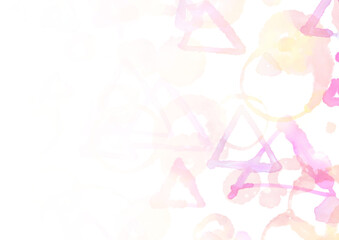 淡い水彩の滲みと三角形が散らばる抽象的な背景