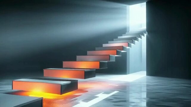 Futuristic Glowing Staircase to Light &ndash; conceptual path to success, hope or unknown dimension