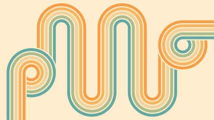 Abstract background of rainbow groovy Wavy Line design in 1970s Hippie Retro style. Vector pattern ready to use for cloth, textile, wrap and other.