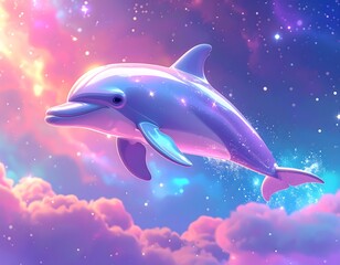 Fototapeta premium Dolphin Swimming in Galaxy Sky