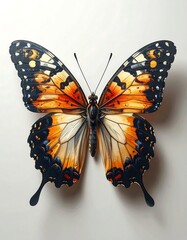Realistic butterfly with orange, black, and white wings