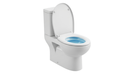 Isolated toilet bowl with open seat is a plumbing fixture used for waste disposal in restrooms