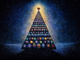 Christmas tree greeting card, poster, holiday cover. Impressionism Xmas design