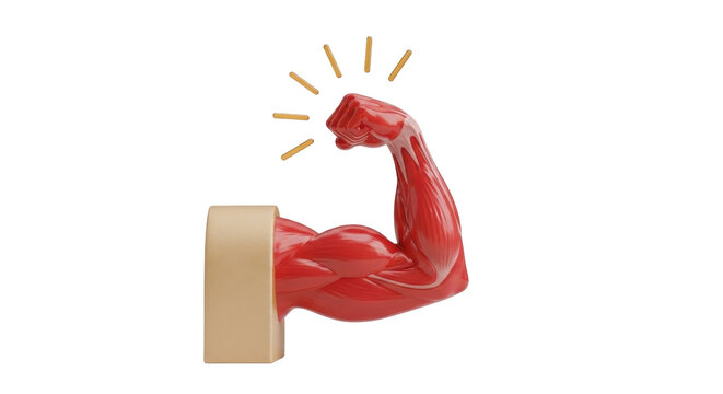 Isolated muscular flexing arm shows strength; empowerment, success, and motivation concept