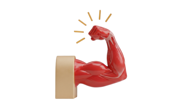 Isolated muscular flexing arm shows strength; empowerment, success, and motivation concept