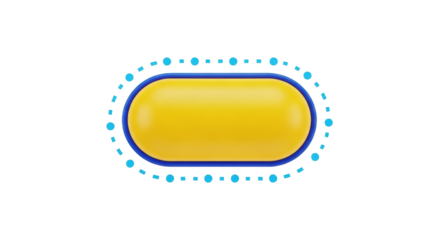 Isolated gel button with border. Blank yellow oval navigation icon with blue edge and dots