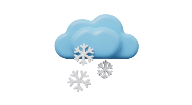 Isolated fluffy cloud with snowflakes, weather forecast, winter precipitation element