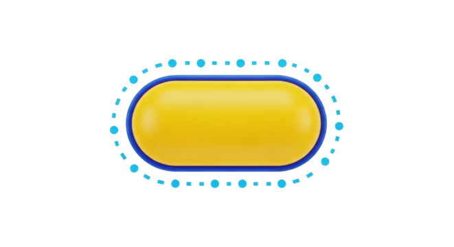 Isolated gel button with border. Blank yellow oval navigation icon with blue edge and dots