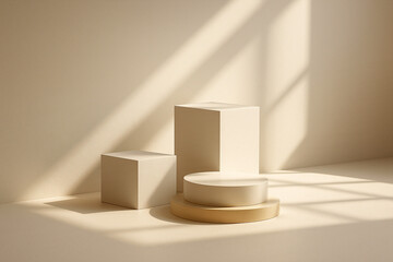 Minimalist White Geometric Cube Podiums with Studio Shadows