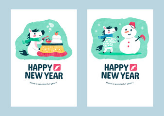 年賀状（午年） お正月を楽しむ馬 冬のかわいい系テンプレートセット