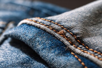 Extreme Close-up of Faded Blue Denim Jeans Texture