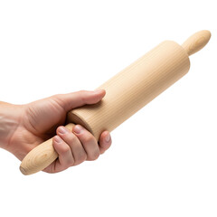 hand holding wooden rolling pin on Isolated transparent background png. generated with AI