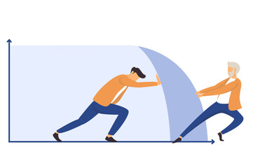 health span concept: young and old man in the same outfit trying to expand their health span graph