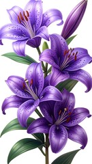 Realistic digital art of vibrant purple lilies