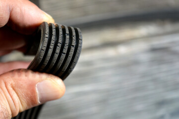 old used ribbed belt v for automobiles, Ribbed Belt, a belt is a loop of flexible material used to link two or more rotating shafts mechanically, most often parallel. Belts used as a source of motion