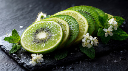 Juicy lime and kiwi pattern healthy organic concept