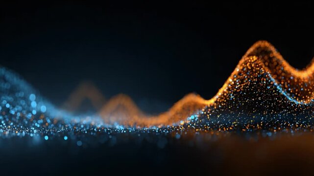 An Abstract Visualization of Dynamic Waves: A Stunning Display of Blue and Orange Particles Creating Intricate Patterns in a Dark Background