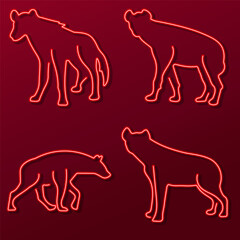 hyena group of neon icons, vector illustration on black background.