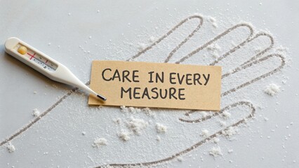 Creative Concept of Health Care with Thermometer and Hand Outline on Table Highlighting Importance of Care