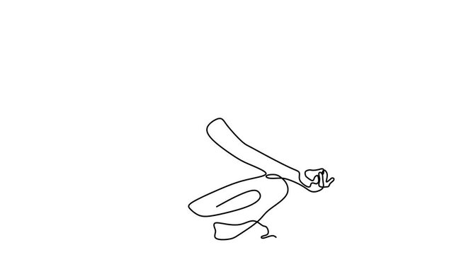 Animated self drawing of continuous line draw. Yoga Pose. Full length one line animation. 4K