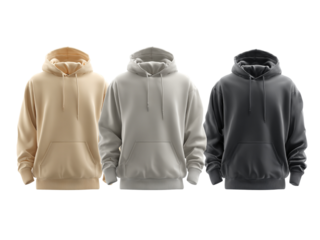 Stylish hoodie mockup set featuring beige, gray, and charcoal colors, perfect for showcasing apparel designs with a modern, minimalist aesthetic for fashion brands