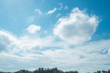 ふわふわした薄い雲と夏のようなさわやかな青空　風に流れる雲と美しい天気 秋の空	