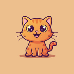 Adorable cartoon cat sitting on a chair, with big eyes and a happy smile. Vector illustration.