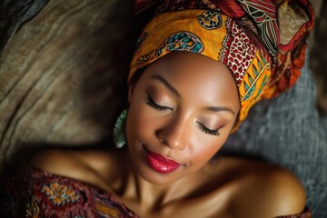 Studio Portrait of Woman with Headwrap and Warm Light