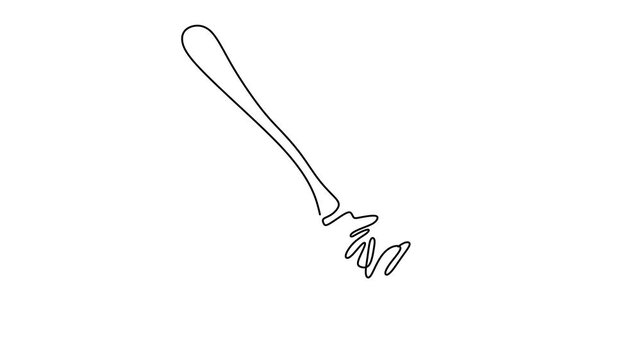 Animated self drawing of continuous line draw. Spaghetti Fork. Full length one line animation. 4K 
