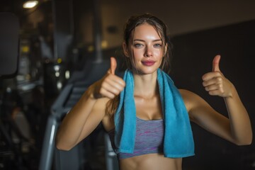 Athlete Girl Giving Two Thumbs Up in the Gym