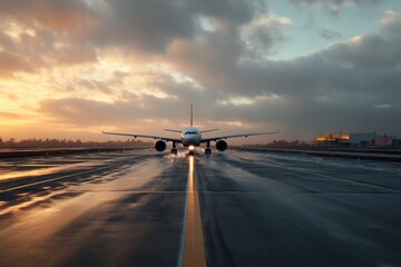 Passenger Airplane on the Airport Runway for Takeoff